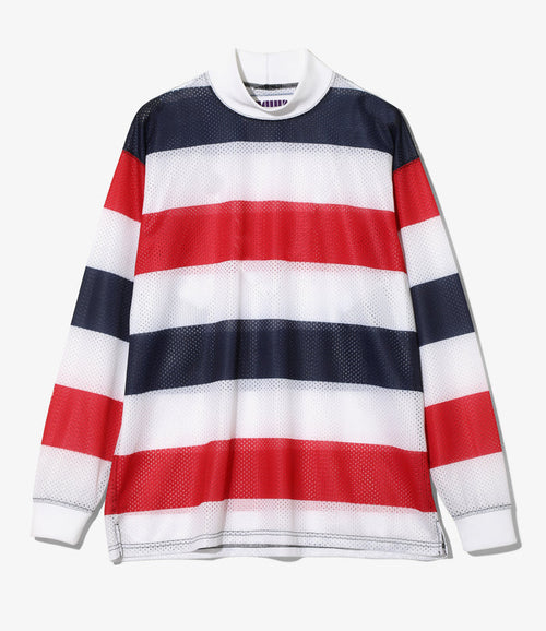 L/S Mock Neck Tee - Tricolour - Stripe Mesh