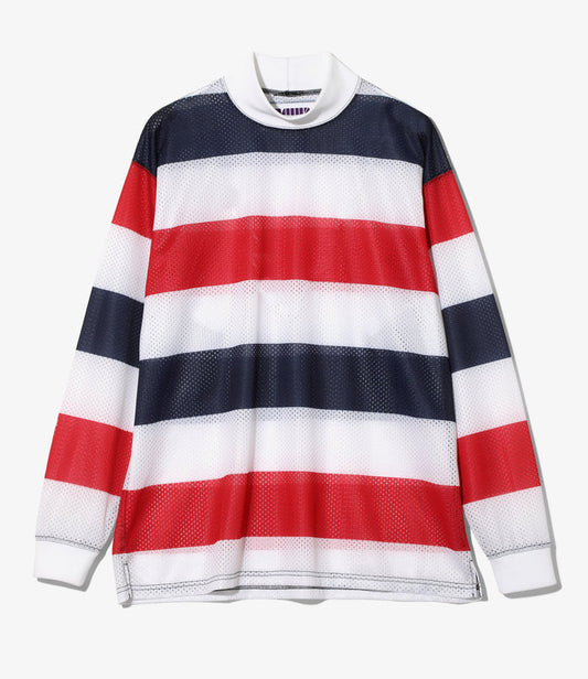 L/S Mock Neck Tee - Tricolour - Stripe Mesh