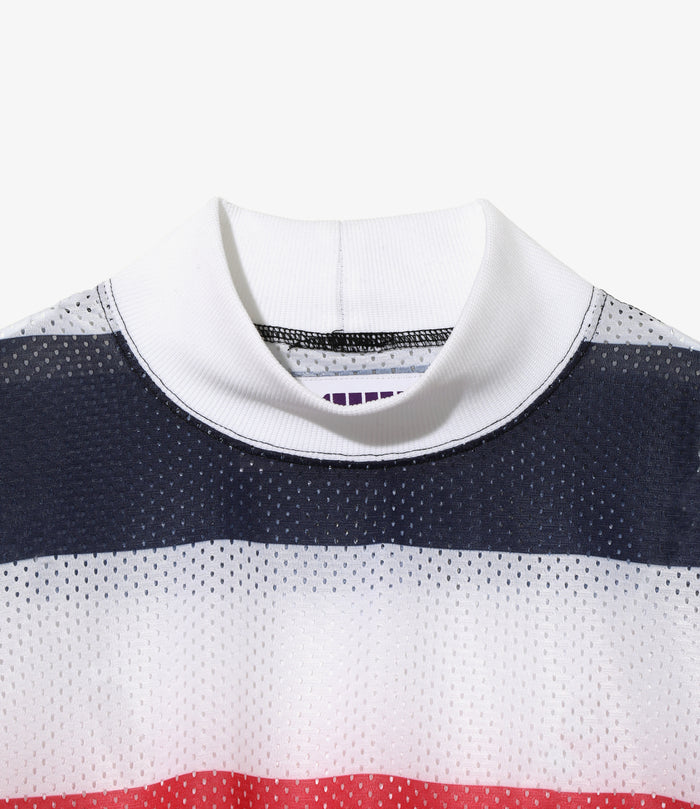 L/S Mock Neck Tee - Tricolour - Stripe Mesh