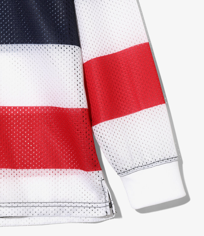 L/S Mock Neck Tee - Tricolour - Stripe Mesh