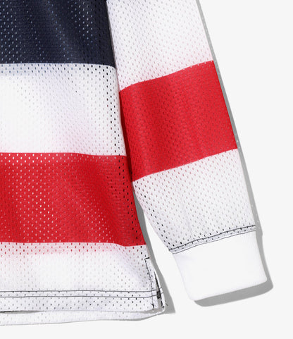 L/S Mock Neck Tee - Tricolour - Stripe Mesh