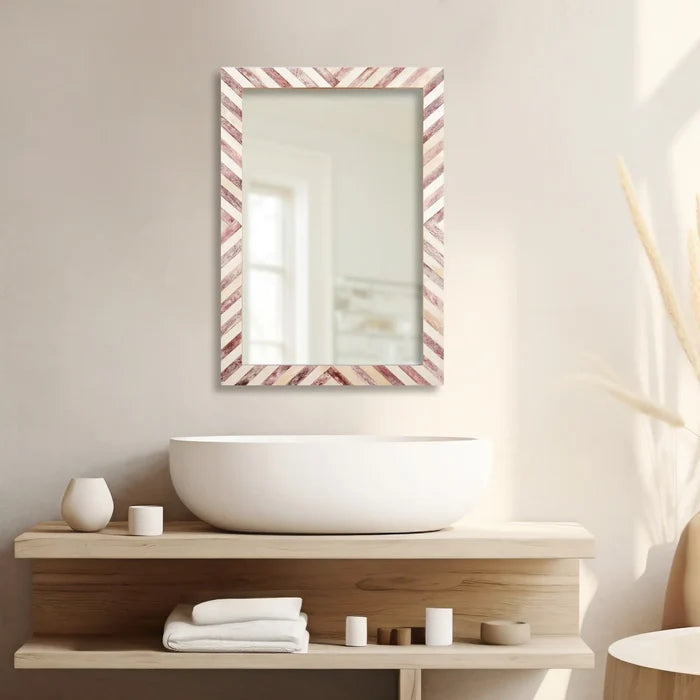 Handmade Make To Order Chevron Brown Mirror Bone Inlay Collection in 4 Sizes