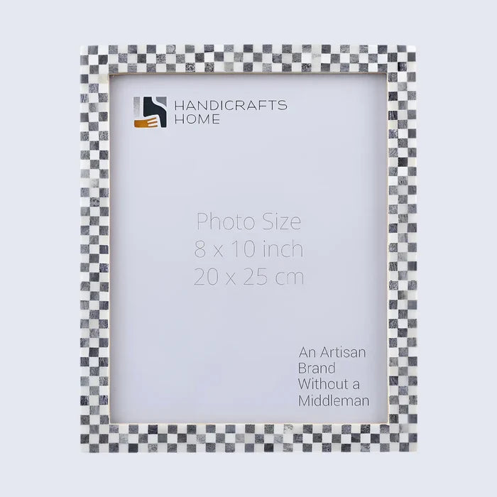 Handmade Make to Order Picture Frame Checkered Pattern Bone Inlay, Grey - White, 8" x 10"