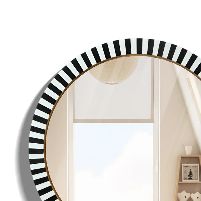 make to order round black white striped radial pattern wall hanging mirror frame 18