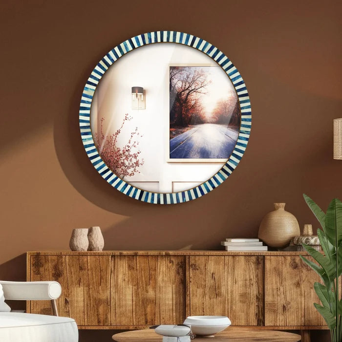 make to order round black white striped radial pattern wall hanging mirror frame 18