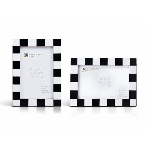 Handmade Manhattan Diner Black White Resin Inlay Picture Frame Set 2, for tabletop or wall display