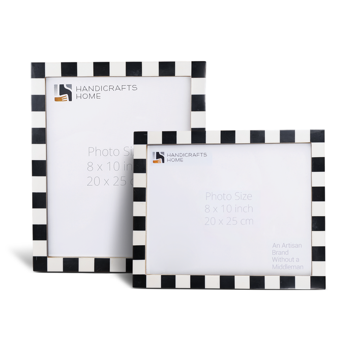 Handmade Manhattan Diner Black White Resin Inlay Picture Frame Set 2, for tabletop or wall display