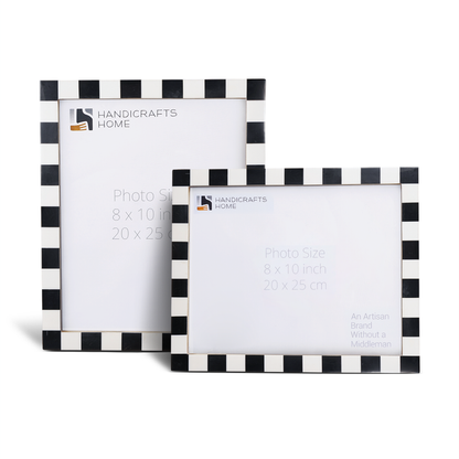 Handmade Manhattan Diner Black White Resin Inlay Picture Frame Set 2, for tabletop or wall display