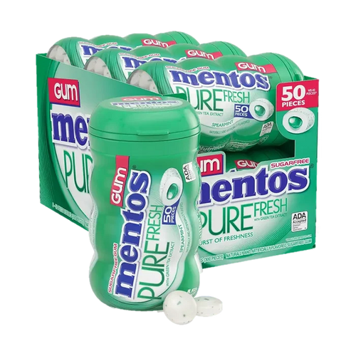 Mentos Gum Spearmint 50 pc available at Mexmax INC, ideal for wholesale buyers seeking bulk gum.