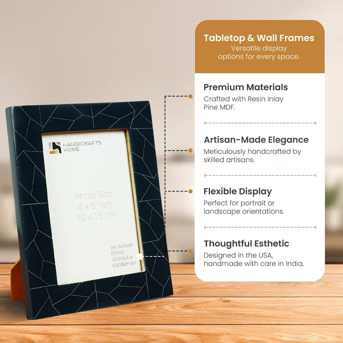 Handmade Midnight Blue Resin Inlay Picture Frame - Bluzaic Collection - 4x6 5x7, for tabletop or wall display