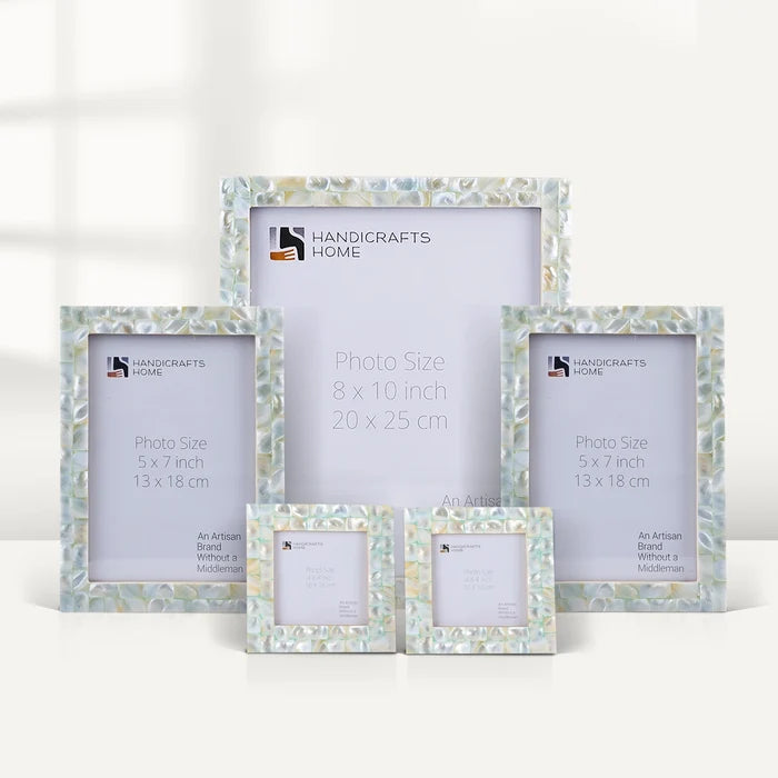 Handmade Mother of Pearl Inlay Picture Frame Set, Green (5-Pieces, for tabletop or wall display