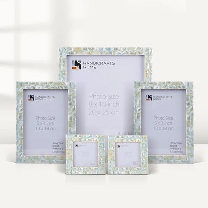 Handmade Mother of Pearl Inlay Picture Frame Set, Green (5-Pieces, for tabletop or wall display