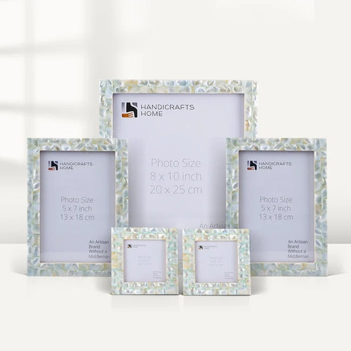 Handmade Mother of Pearl Inlay Picture Frame Set, Green (5-Pieces, for tabletop or wall display