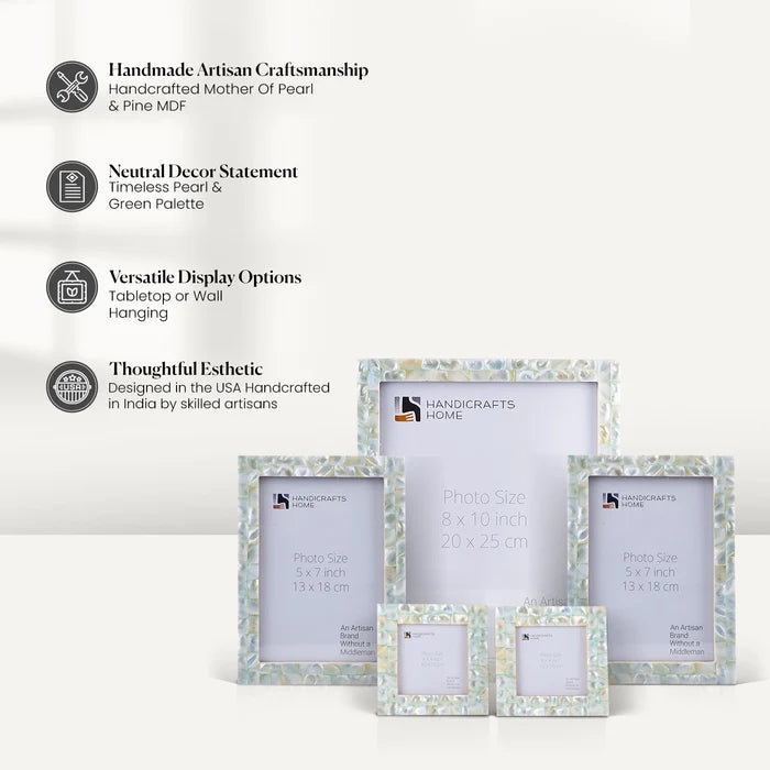 Mother of Pearl Inlay Picture Frame Set, Green (5-Pieces)