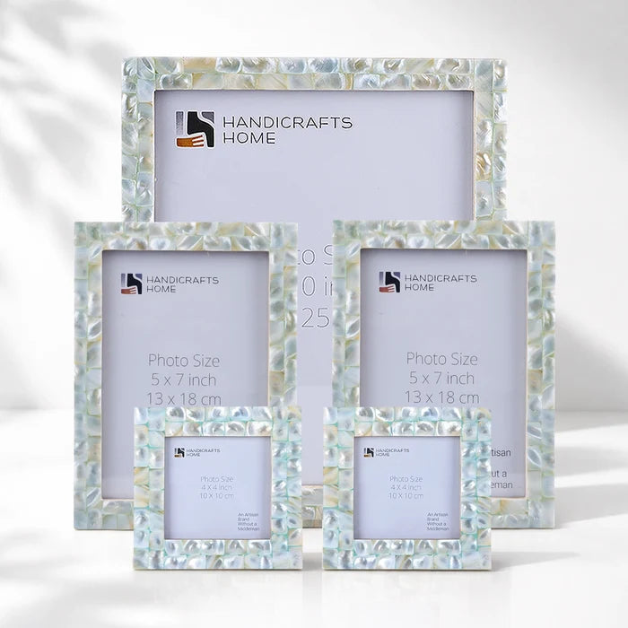 Mother of Pearl Inlay Picture Frame Set, Green (5-Pieces)