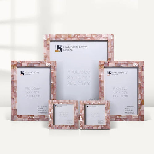 Handmade Mother of Pearl Inlay Picture Frame Set, Pink (5-Pieces, for tabletop or wall display