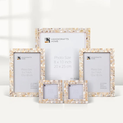 Handmade Mother of Pearl Inlay Picture Frame Set, White (5-Pieces, for tabletop or wall display