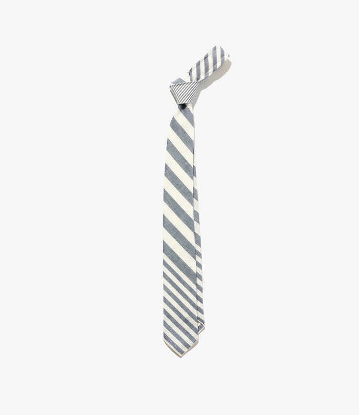 Narrow Tie - Blue/White Stripe Cotton Chambray
