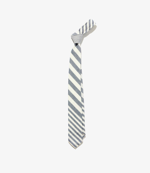 Narrow Tie - Blue/White Stripe Cotton Chambray