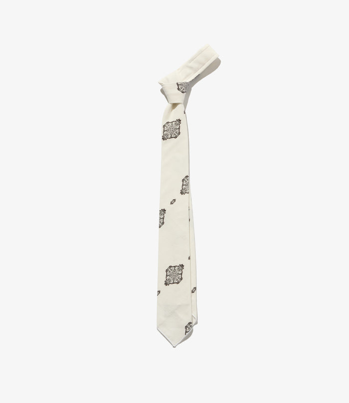 Narrow Tie - White/Black Cotton Ikat Print
