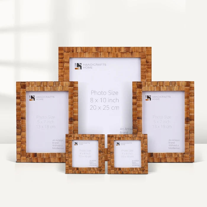 Handmade Natural Wood Inlay Picture Frame Set (5-Pieces, for tabletop or wall display