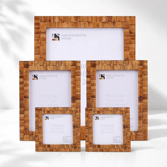 Natural Wood Inlay Picture Frame Set (5-Pieces)