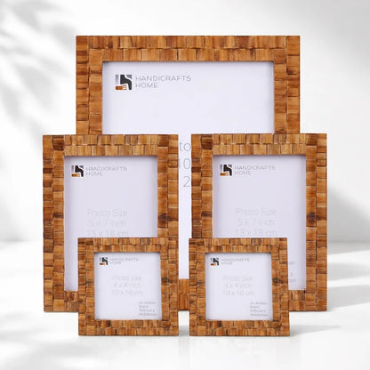 Natural Wood Inlay Picture Frame Set (5-Pieces)