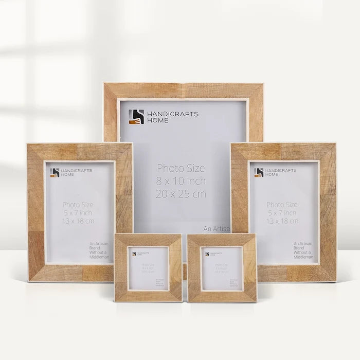 Handmade Natural Wood Picture Frame Set for Wall and Table Display (5-Pieces