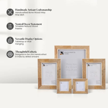 Natural Wood Picture Frame Set for Wall and Table Display (5-Pieces)