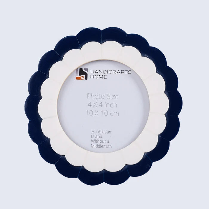 Handmade Navy & Ivory Resin Inlay Picture Frame - Midnight Shell 4" Round Frame