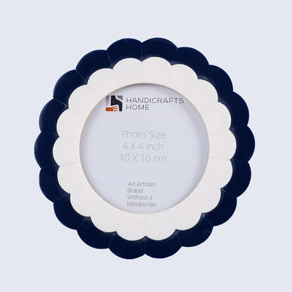 Handmade Navy & Ivory Resin Inlay Picture Frame - Midnight Shell 4" Round Frame