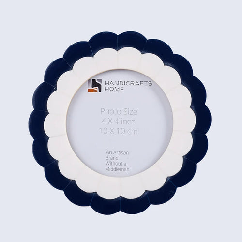 Handmade Navy & Ivory Resin Inlay Picture Frame - Midnight Shell 4" Round Frame