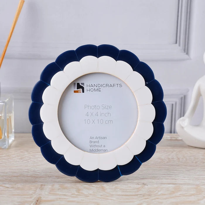 Navy & Ivory Resin Inlay Picture Frame | Midnight Shell 4" Round Frame
