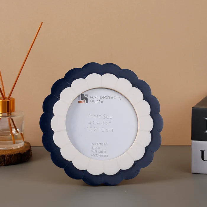 Navy & Ivory Resin Inlay Picture Frame | Midnight Shell 4" Round Frame