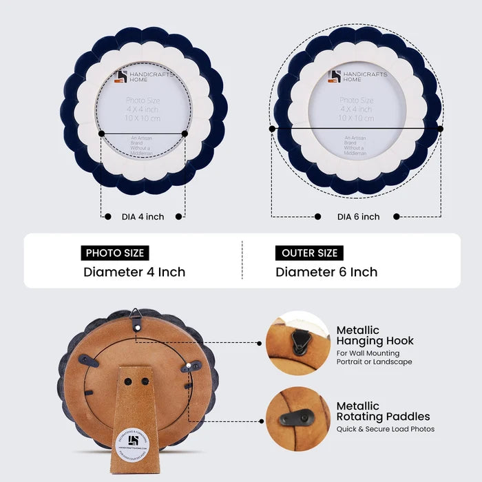 Navy & Ivory Resin Inlay Picture Frame | Midnight Shell 4" Round Frame