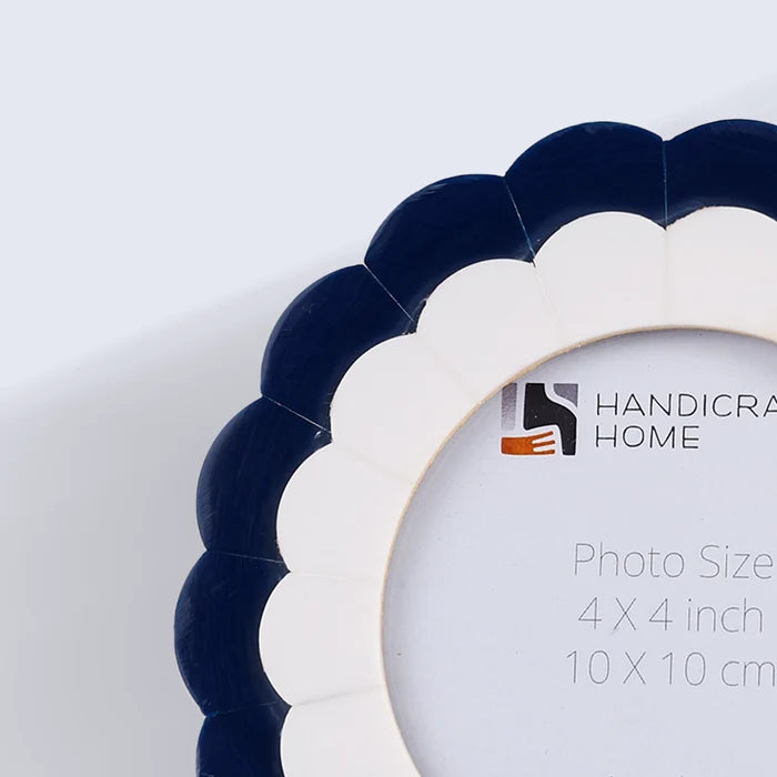 Navy & Ivory Resin Inlay Picture Frame | Midnight Shell 4" Round Frame