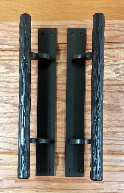 Offset Tree Branch Door Pull - Matte Bronze powder coat finish - 12" handle, 12" back plate - Wild West Hardware