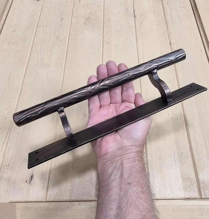 Offset Tree Branch Door Pull - Multiple Finishes Available - 12" handle, 12" back plate