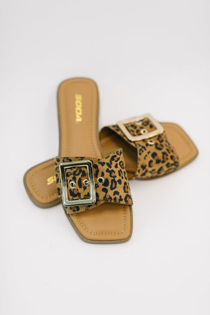 Opera Square Toe Buckle Slip On Sandal