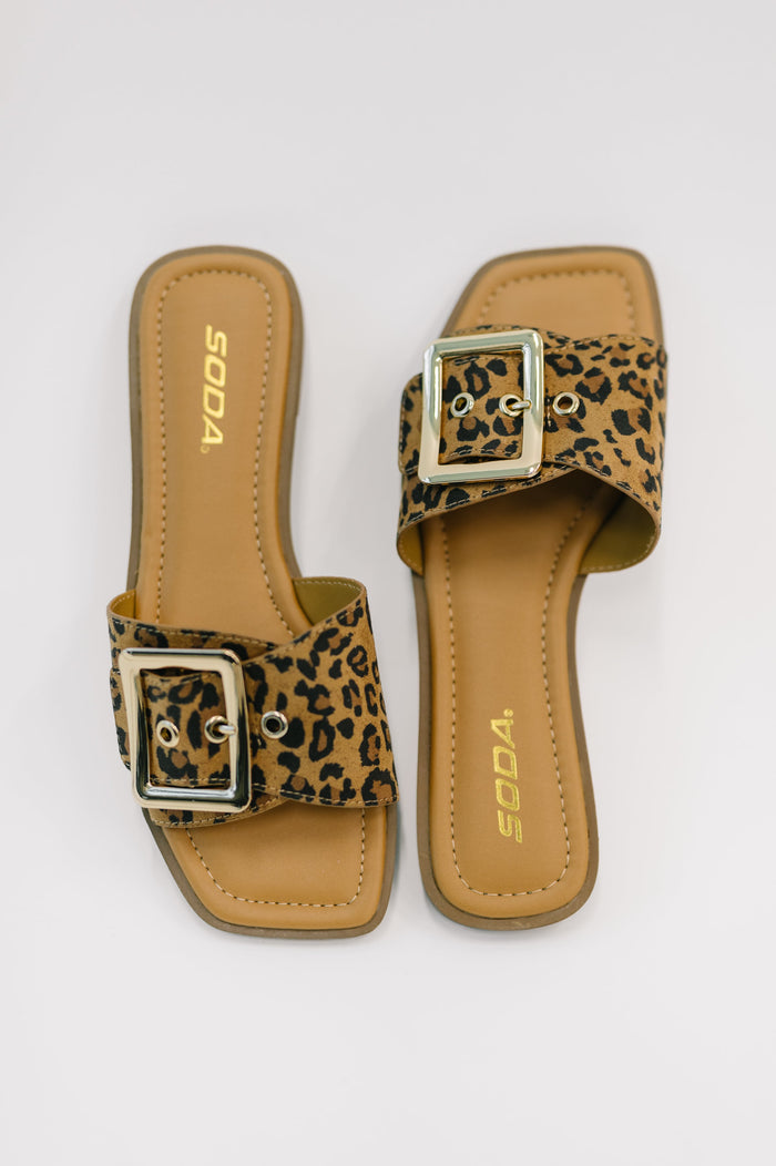 Opera Square Toe Buckle Slip On Sandal