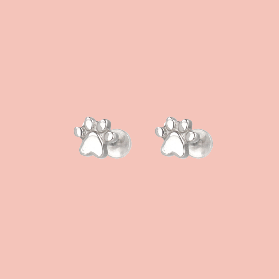 Screw On Paw Stud Earrings