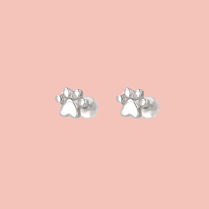Screw On Paw Stud Earrings