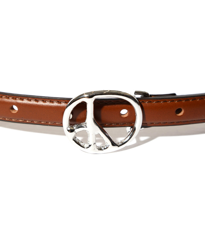 Peace Buckle Narrow Belt - Brown - Steer Lthr.
