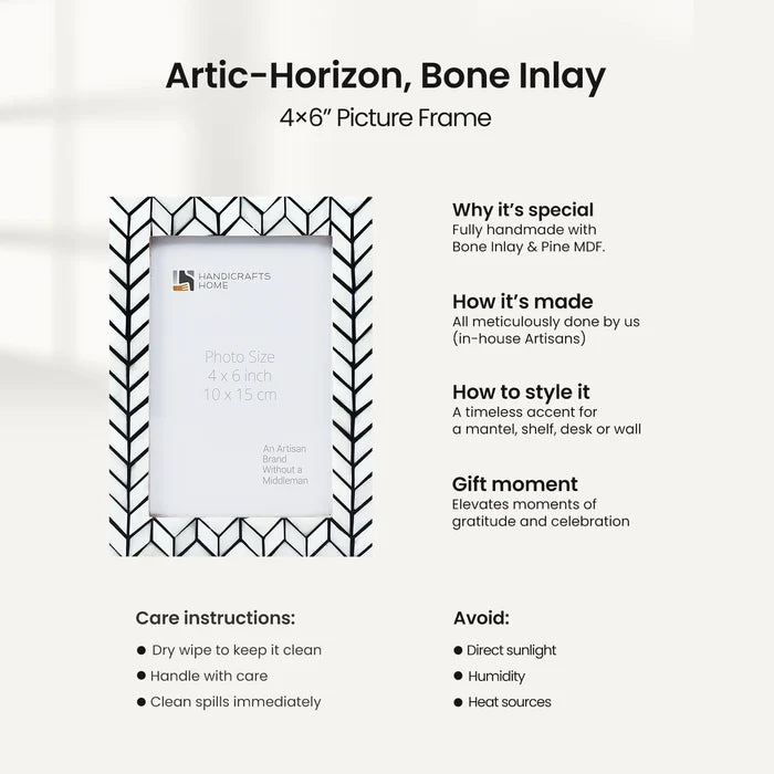 Handmade Picture Frame Arctic Horizon Collection Bone Inlay & Resin Black & White, 3 sizes