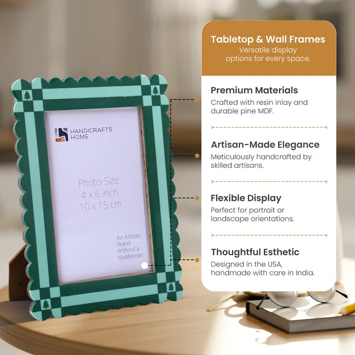 Handmade Picture Frame Chalet Verde Collection Resin Inlay Green – 4x6 & 5x7", for tabletop or wall display