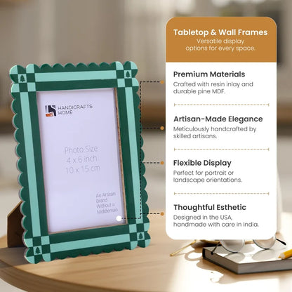 Handmade Picture Frame Chalet Verde Collection Resin Inlay Green – 4x6 & 5x7", for tabletop or wall display