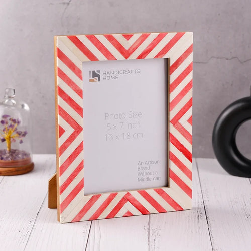 Handmade Picture Frame Chevron Collection Bone Inlay Red 4x6 & 5x7, for tabletop or wall display