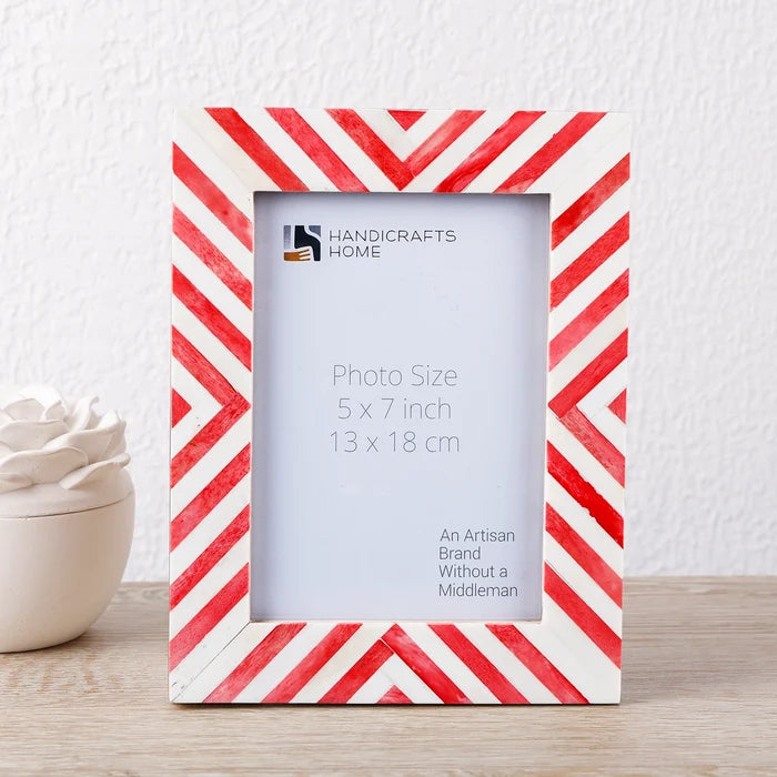Handmade Picture Frame Chevron Collection Bone Inlay Red 4x6 & 5x7, for tabletop or wall display