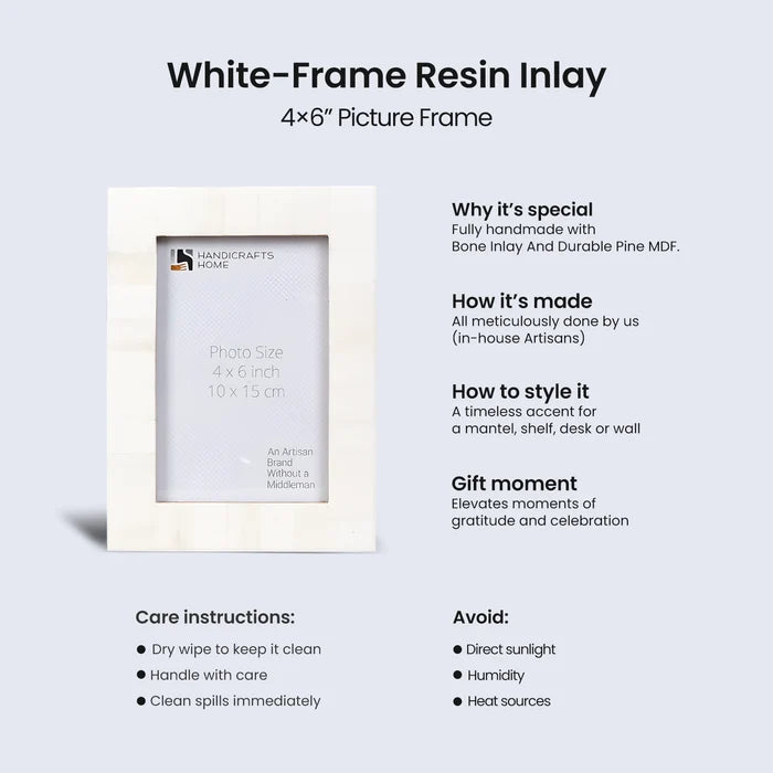 Picture Frame Classic Collection Bone Inlay White – 4x6 & 5x7"