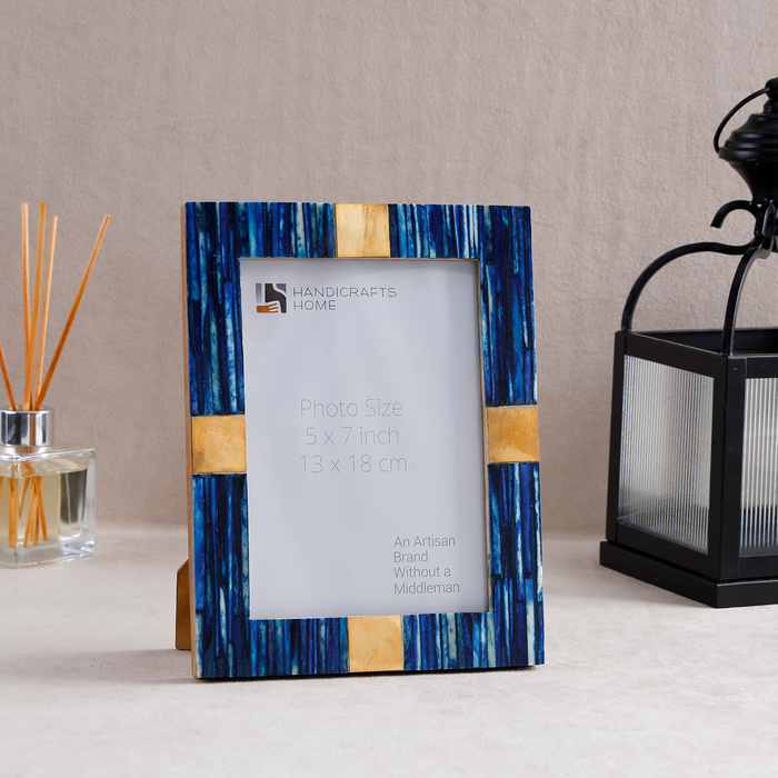 Handmade Picture Frame Coastal Luxe Collection Bone Inlay & Brass – 4x6 & 5x7", for tabletop or wall display